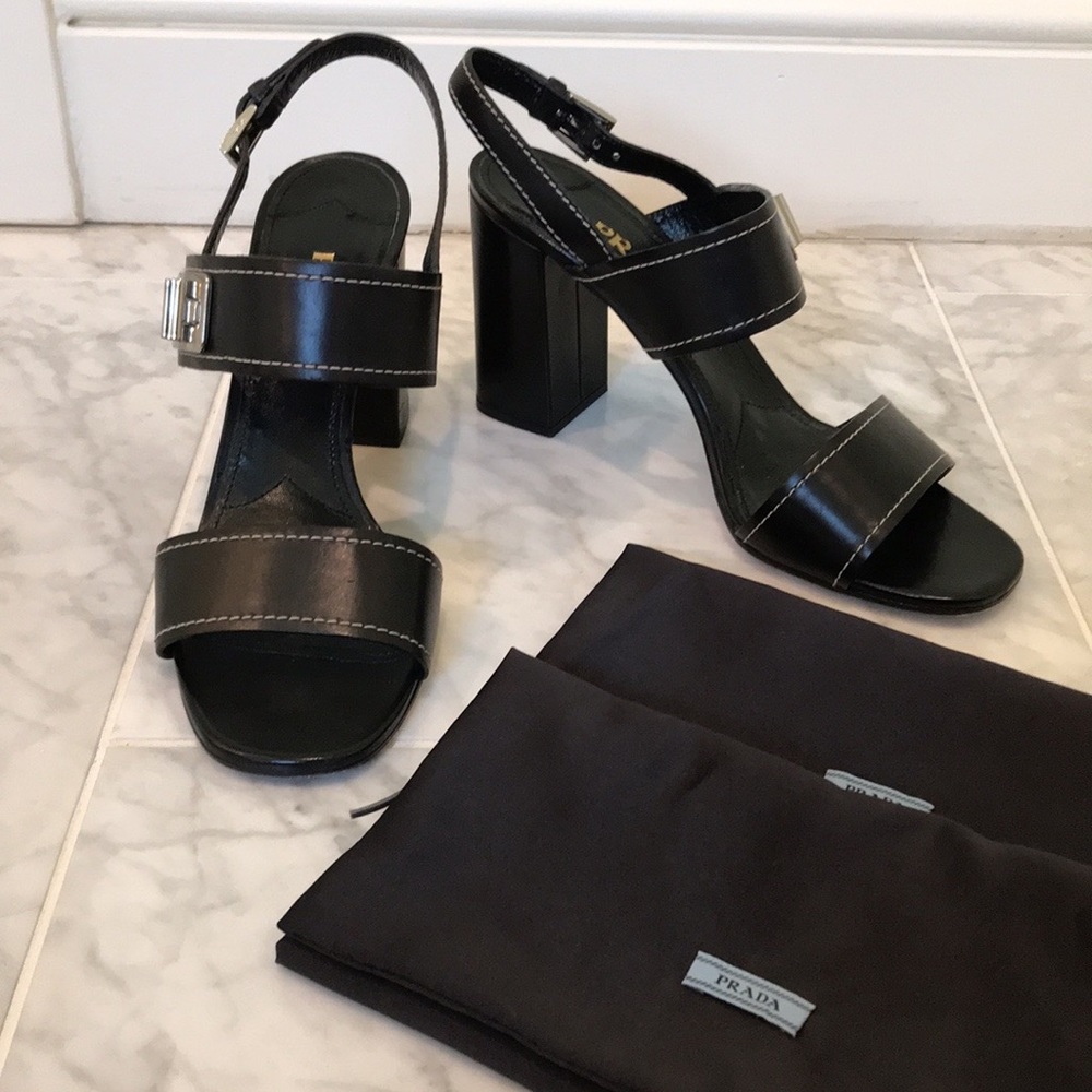Prada Calzature Donna block heel, sling back sandals with dust bags